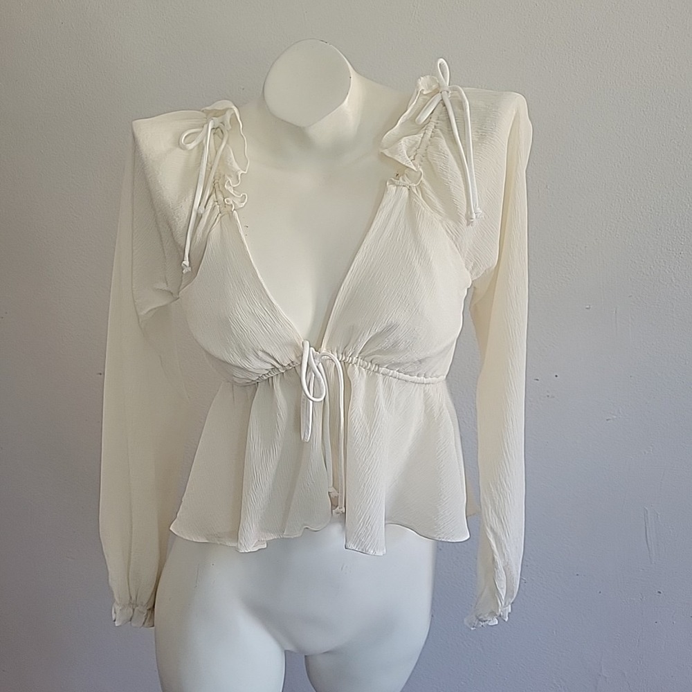 Stone Cold Fox Chaos Silk Blouse One Size Ivory Chic Luxury‎ Minimalist Neutral